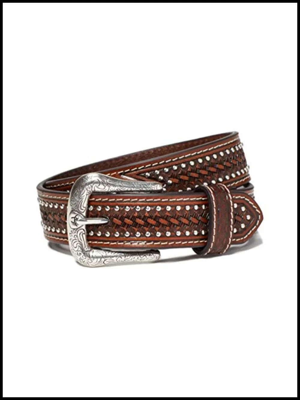 Kids Leather Studded Basket Weave Belt Western